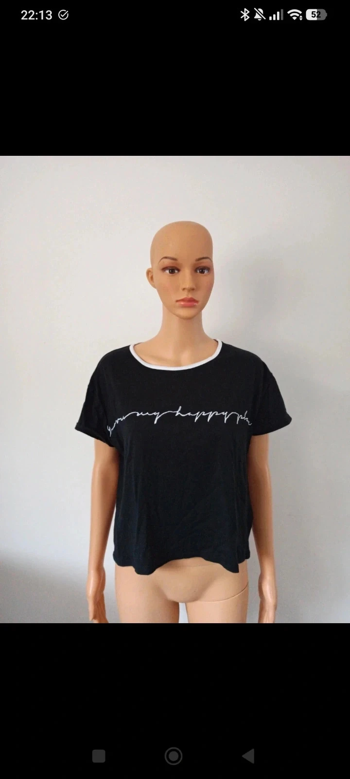 T-shirt noir femme Happy – Taille S – 100% coton – Coupe ample